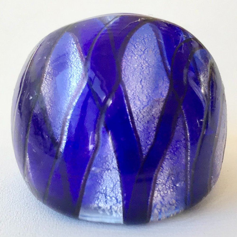 Vintage Cobalt Blue Murano Art Glass Dome Cocktail Ring Size 6 7 8 Silver Tone